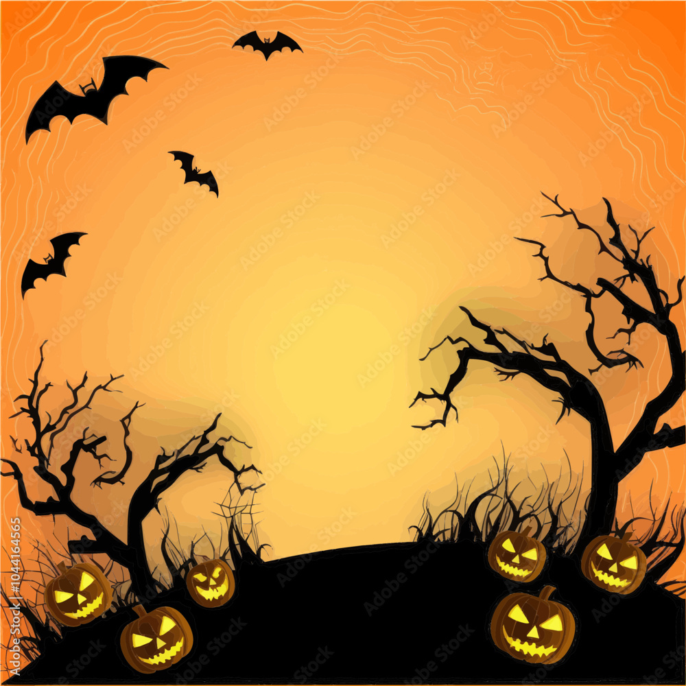 Halloween Background with Jack-o'-Lanterns and Bats Halloween Background with Jack-o'-Lanterns and Bats