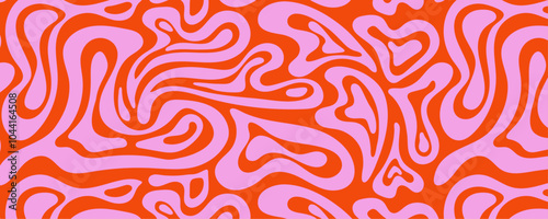 Psychedelic groovy trippy y2k retro seamless pattern in red pink colors. Valentine's day holiday background texture liquid romantic heart shape. Vector illustration 