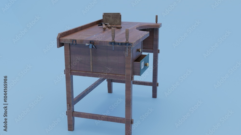 workbench with hammer and screwdriver