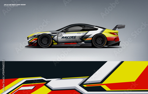 Car wrap livery design with sporty sharp line style combined with yellow touches