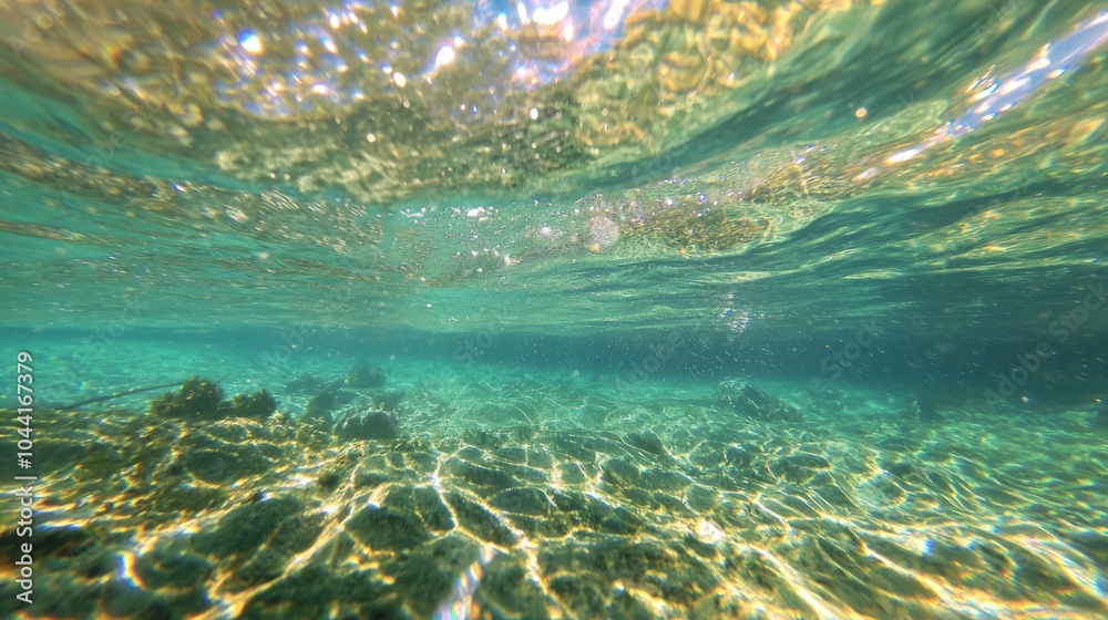 Fototapeta premium Serene Turquoise Lagoon: Ultra-Detailed Underwater Landscape with Vibrant Corals and Marine Life