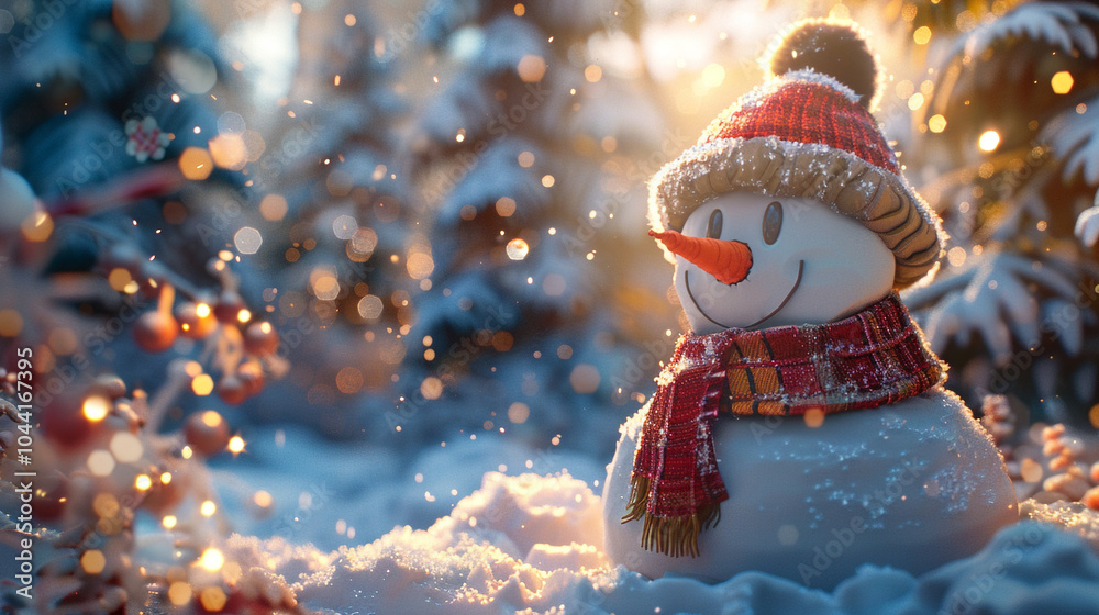 A Close Up Shot of A Happy Snowman wearing a warm wooley hat A Close Up Shot of A Happy Snowman wearing a warm wooley hat