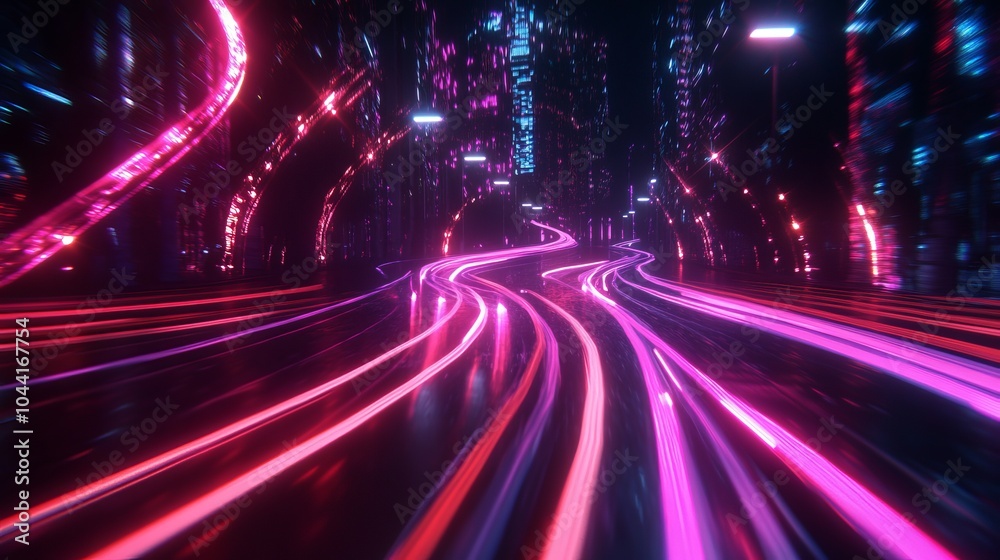 A depiction of light trails created by traffic in an urban environment A depiction of light trails created by traffic in an urban environment
