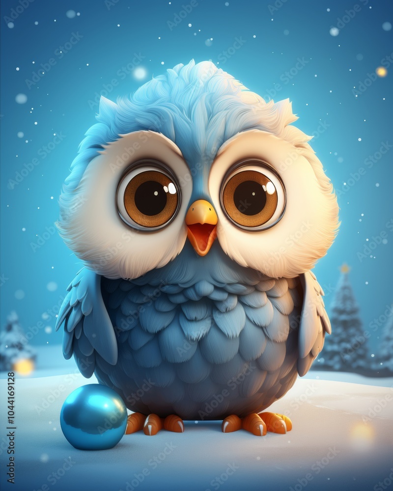 Obraz premium Illustration of a cartoon owl adorned with christmas decorations on a white background