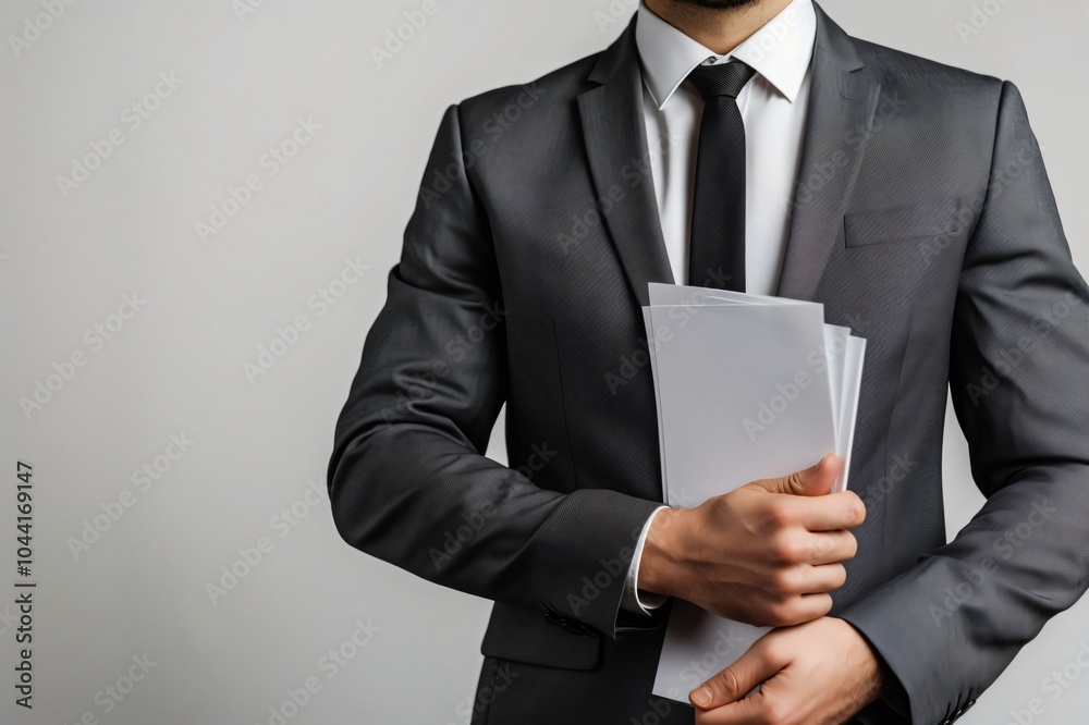 Businessman is holding important documents in his hands, conveying a sense of professionalism and responsibility