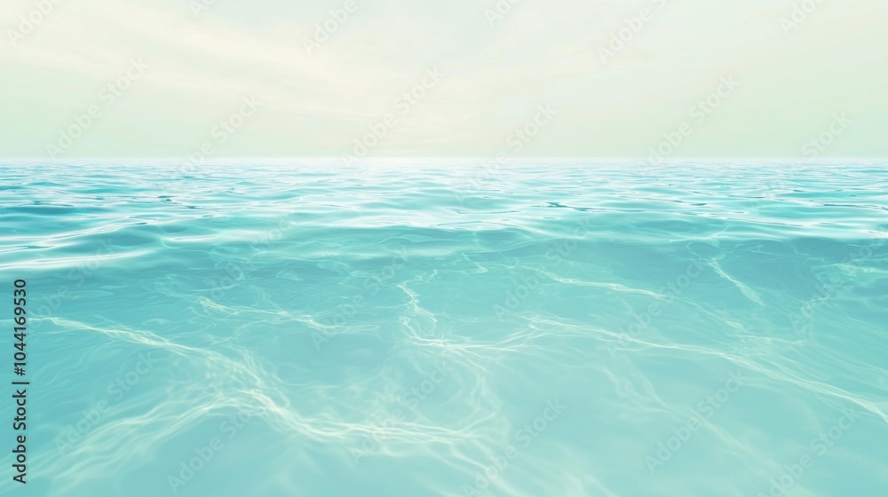 Sunlight reflects on a calm ocean, creating a stunning turquoise color with gentle waves rippling. Enjoy the peaceful and serene atmosphere of this natural seascape