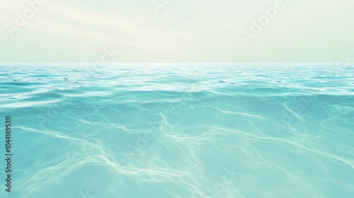 Sunlight reflects on a calm ocean, creating a stunning turquoise color with gentle waves rippling. Enjoy the peaceful and serene atmosphere of this natural seascape