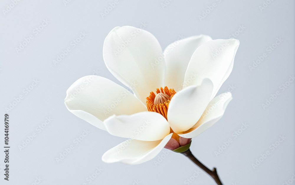 White magnolia flower bud close-up on a plain background. Beautiful photo for interior decoration. White magnolia flower bud close-up on a plain background. Beautiful photo for interior decoration.