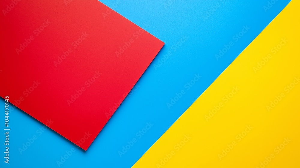 Vibrant geometric shapes in red, yellow, and blue construction paper. Perfect for creative projects. Top view showcases beauty of primary colors. Ideal for posters, flyers, and graphic design Vibrant geometric shapes in red, yellow, and blue construction paper. Perfect for creative projects. Top view showcases beauty of primary colors. Ideal for posters, flyers, and graphic design