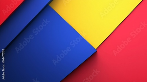 Abstract image featuring a minimalist design of blue, yellow, and red geometric shapes, creating a vibrant and modern background