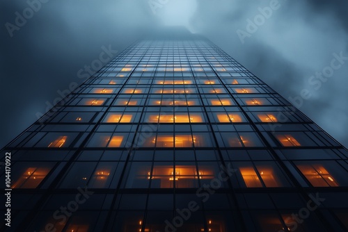 Wallpaper Mural Modern office building with glass facade at night Torontodigital.ca