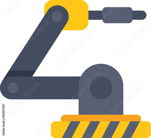 Industrial robot arm manipulator picking up object with hydraulic clamp on factory floor