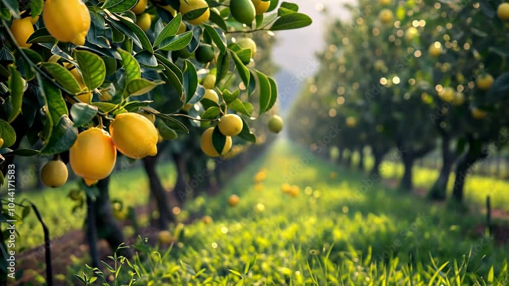 This Ripe lemons hang from branches in a beautiful orchard filled with greenery and sunlight. This Ripe lemons hang from branches in a beautiful orchard filled with greenery and sunlight.