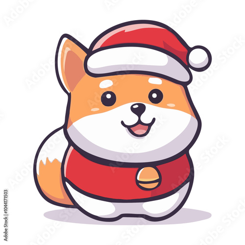 shiba inu with a santa hat and outfit on vector illustration