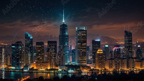 Wallpaper Mural A stunning cityscape at night with a starry sky, showcasing the city's towering skyscrapers and glowing lights. Torontodigital.ca