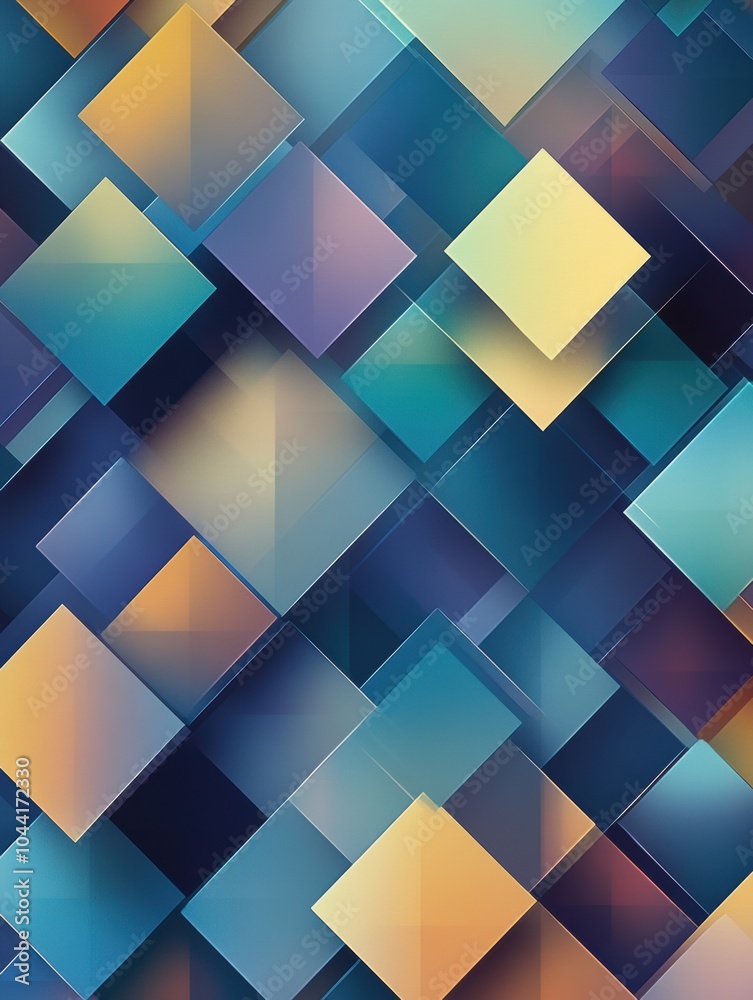 The artwork showcases an array of geometric shapes, including squares and rhombuses in shades of blue, creating a dynamic composition. Generative AI The artwork showcases an array of geometric shapes, including squares and rhombuses in shades of blue, creating a dynamic composition. Generative AI