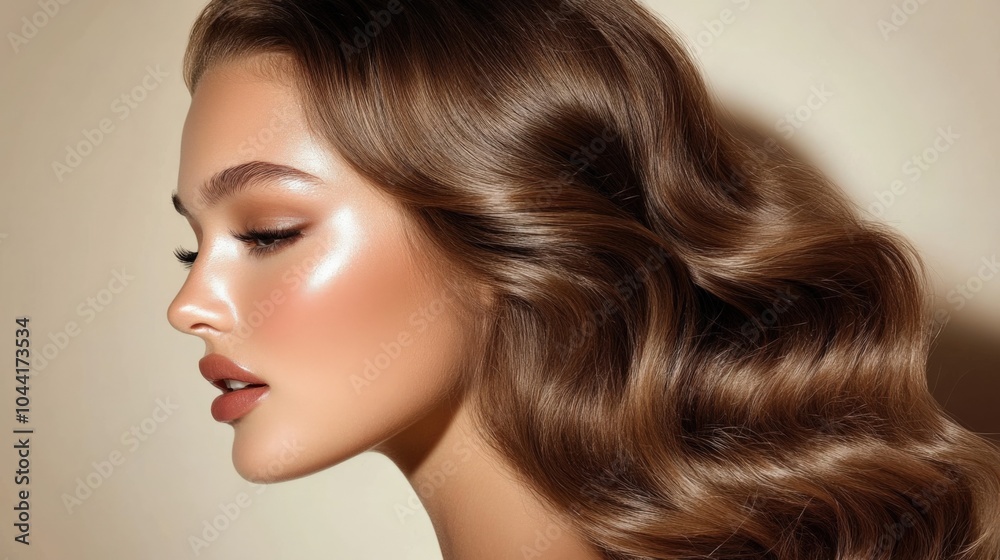 Elegant Profile of a Young Woman with Wavy Hair Elegant Profile of a Young Woman with Wavy Hair