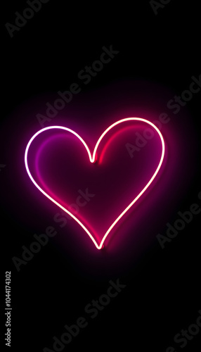 Neon glowing thread hearts love symbol sign icon logo. Heart in the night isolated with white highlights, png