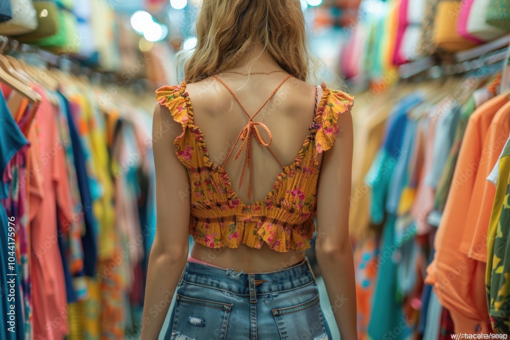 Obraz premium Woman standing in a store looking at clothes