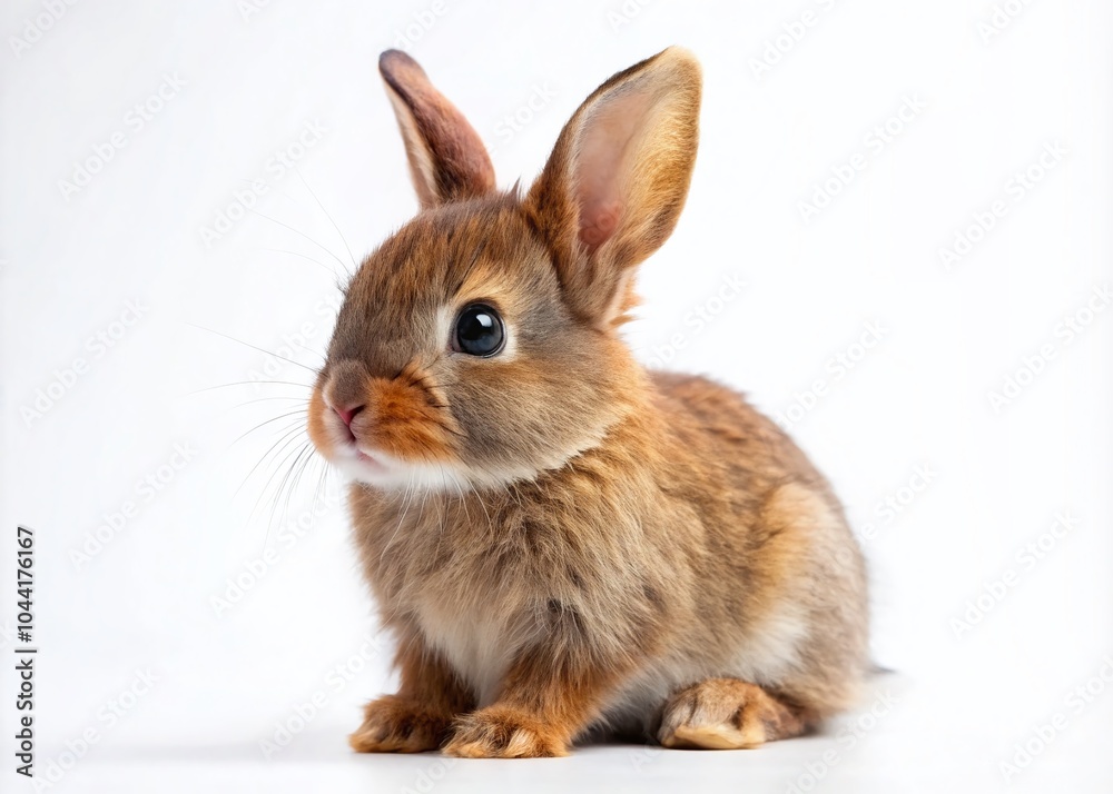 Cute Baby Rabbit Sitting Side View on White Background - Adorable Animal Photography
