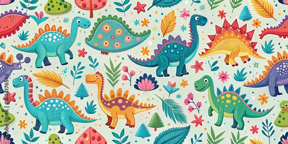 Fototapeta premium Cute Dinosaur Pattern for Kids Fabric and Nursery Wallpaper Design
