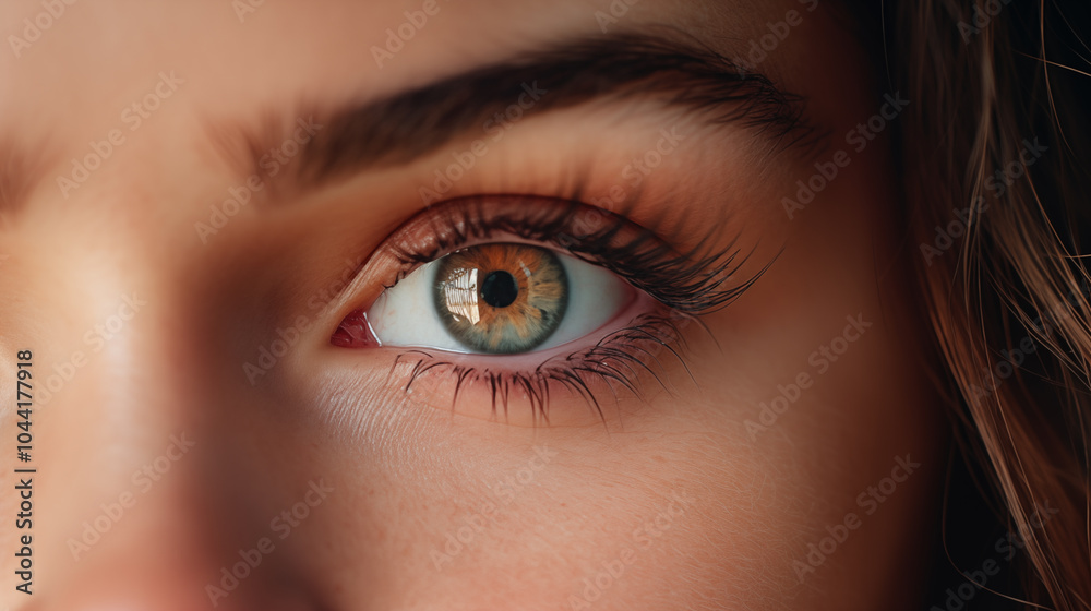 Fototapeta premium Girl's eye. Eye close-up. Beautiful female eyes. Eye makeup. Woman portrait. Amazing looking. Vision