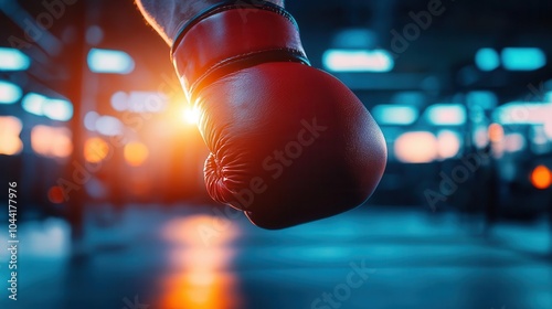 Kickboxing workout, dynamic action, vibrant colors, gym setting, energetic photo