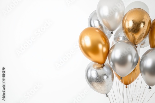 Wallpaper Mural Bunch of gold and silver balloons floating on a white background, perfect for celebrations and happy events Torontodigital.ca