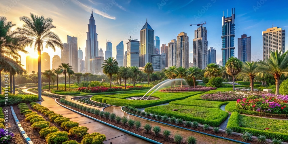 Fototapeta premium Drip Irrigation Landscape in Dubai: Urban Oasis for Sustainable Agriculture