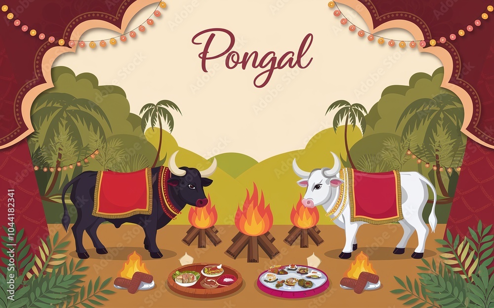 Obraz premium Illustration of two bulls and fire with text 