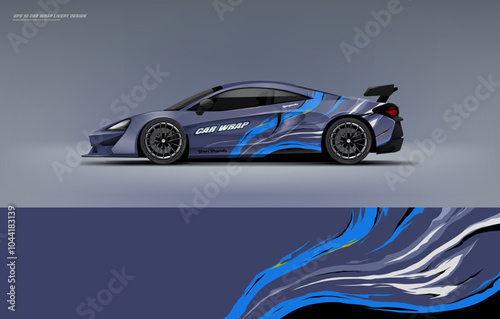 super car branding with racing wrap decal or livery simple blue and navy blue design. Abstract racing graphics Editable vector template