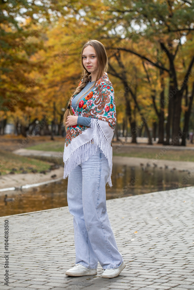 Russian beauty - young beautiful woman in a traditional headscarf Russian beauty - young beautiful woman in a traditional headscarf