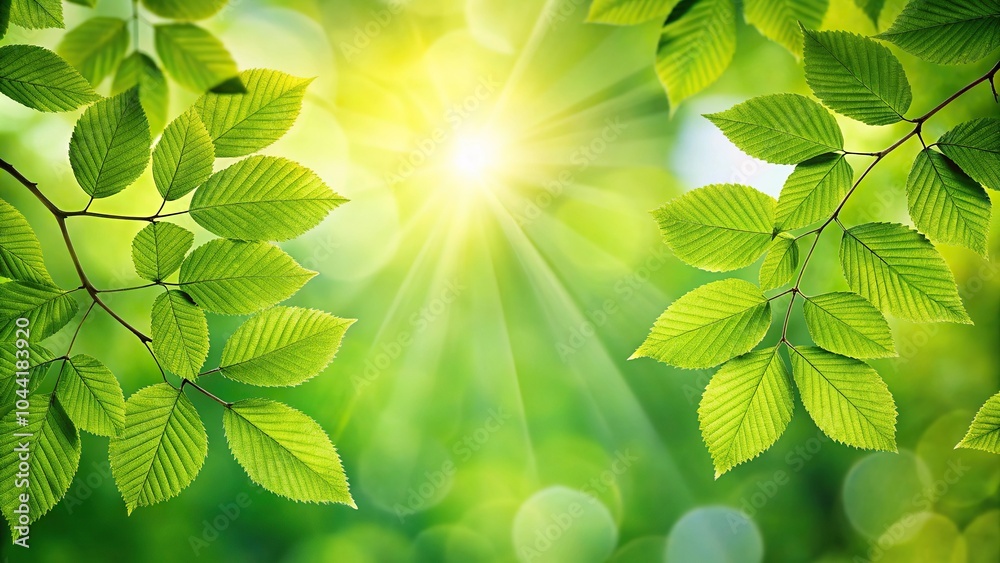 Scenic view of sunlight shining on green leaves in forest Scenic view of sunlight shining on green leaves in forest