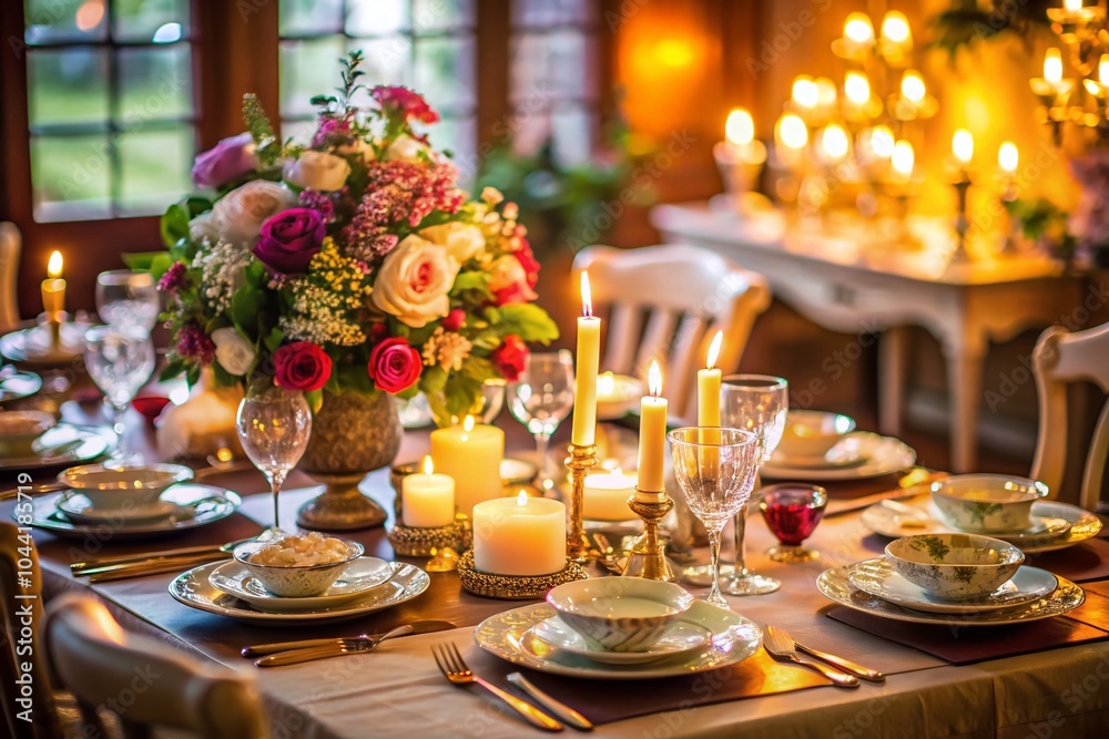 Elegant Tilt-Shift Dinner Table Background for Cozy Gatherings and Celebrations Elegant Tilt-Shift Dinner Table Background for Cozy Gatherings and Celebrations