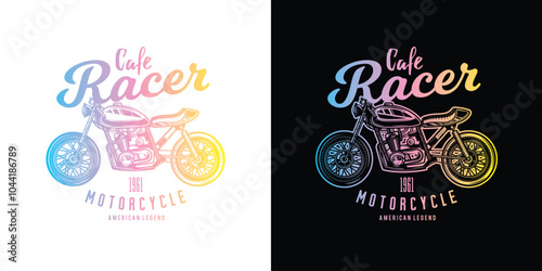 Cafe racer custom motorcycle. Original vector illustration in vintage style isolated on white background. T-shirt design