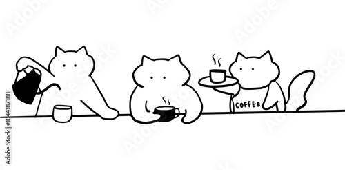 Cat x Coffee Set Illustration | Cute Minimalist Doodle Vector for Coffee and Pet-Themed Designs