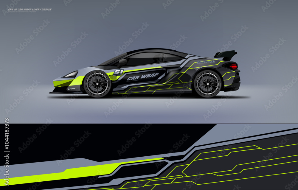 Fototapeta premium Sporty Car wrap livery design with elegant racing line theme with green color combination