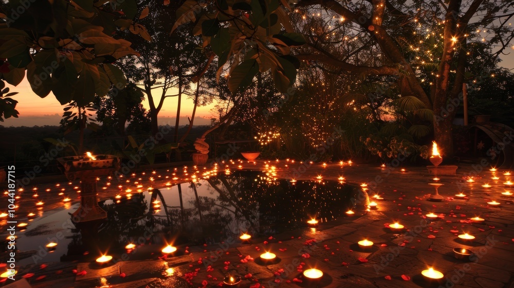 Obraz premium The flickering flames of the candles add a touch of drama to the night sky creating a mesmerizing sight. 2d flat cartoon.