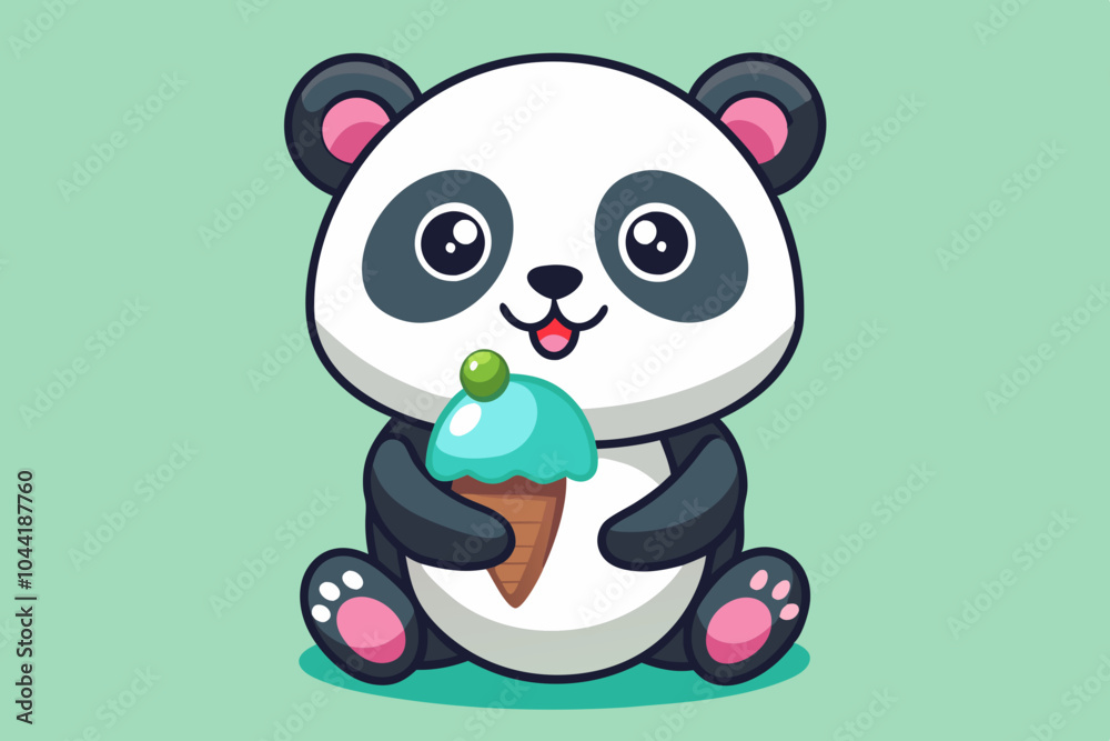 Fototapeta premium Cute panda eating ice cream vector art illustration