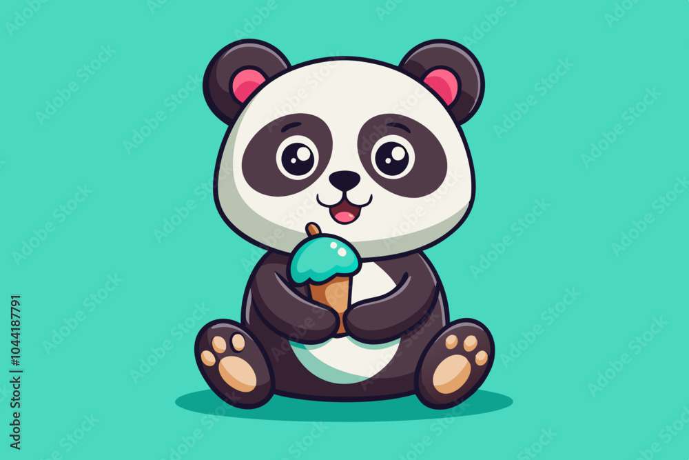 Cute panda eating ice cream vector art illustration Cute panda eating ice cream vector art illustration