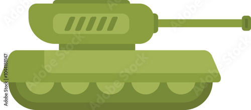 Heavy military tank pointing its cannon to the right, side view, isolated on white background