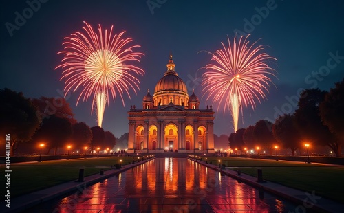 night fireworks, Joyous festival of Diwali with bright lights AI generated
 photo