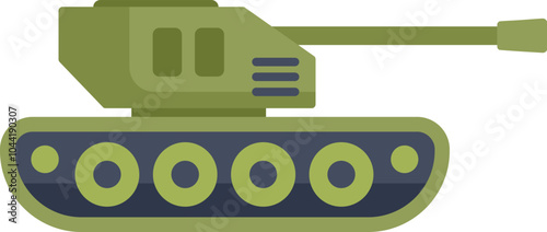 Green military tank with a large cannon, representing military power and warfare