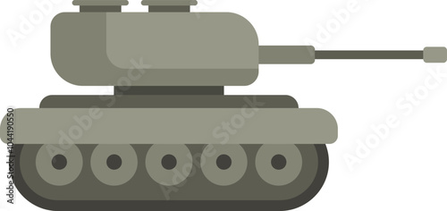 Green heavy military tank pointing its gun to the right on a white background