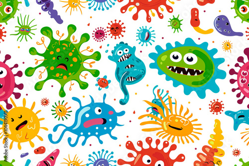 Colorful different cartoon characters set bacteria, germs or monsters. Illustration for children's books