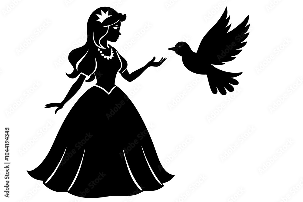 princess with birds vector art illustration princess with birds vector art illustration