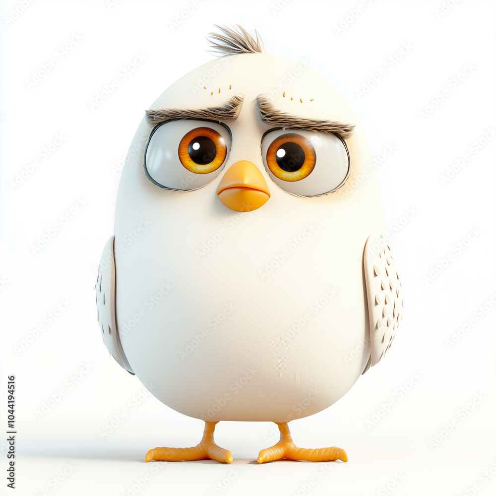 Fototapeta premium Close-up of an owl with a guilty look. White character asking for forgiveness. Isolated on white. 