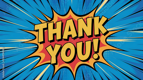 Wallpaper Mural a vibrant comic-style graphic that says "THANK YOU!" in bold yellow letters. The text is surrounded by an explosive red and orange burst, set against a colorful blue background Torontodigital.ca