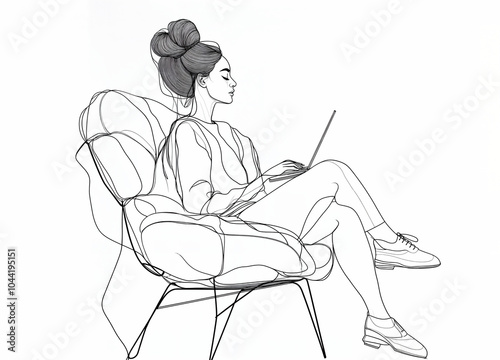 Woman with Neutral Expression Using Laptop While Sitting on Chair