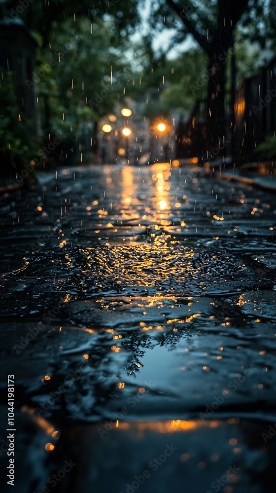 Fototapeta premium Wet night cobblestone